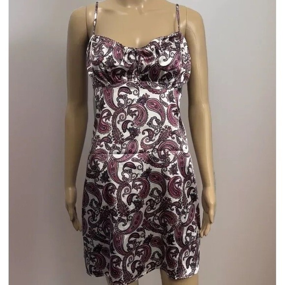 Birch And Stone Dresses & Skirts - 90s Y2K Silky‎ Satin Birch & Stone Women's Floral Mini Slip Dress Milkmaid Sz M